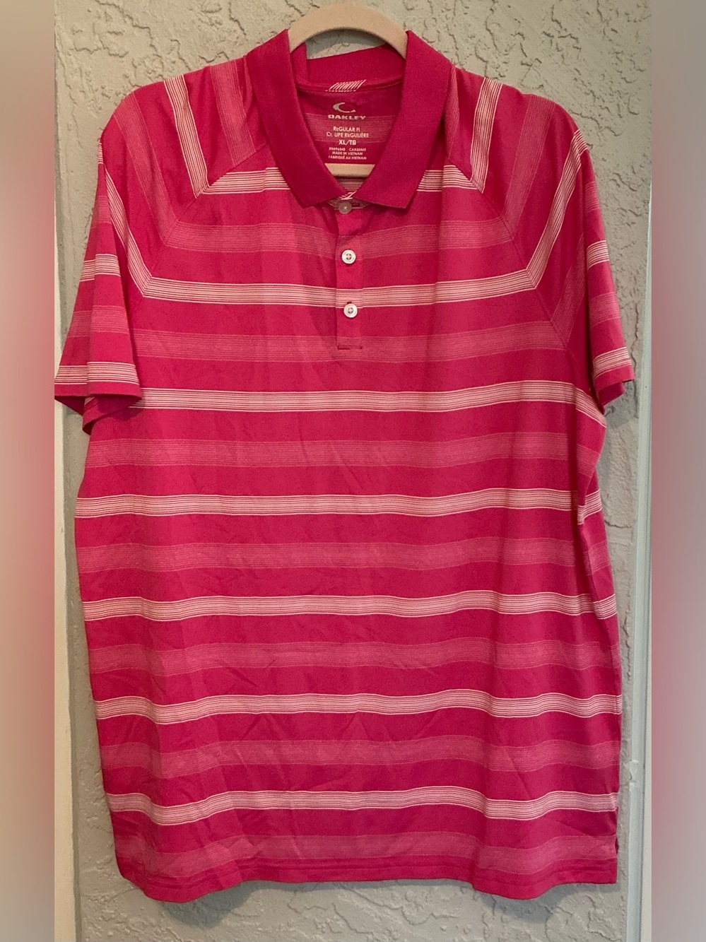 Oakley Men’s Hot Pink Striped Polo